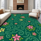 Emerald Floral Swirl Garden Rug