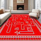 Abstract Red White Geometric Design Rug