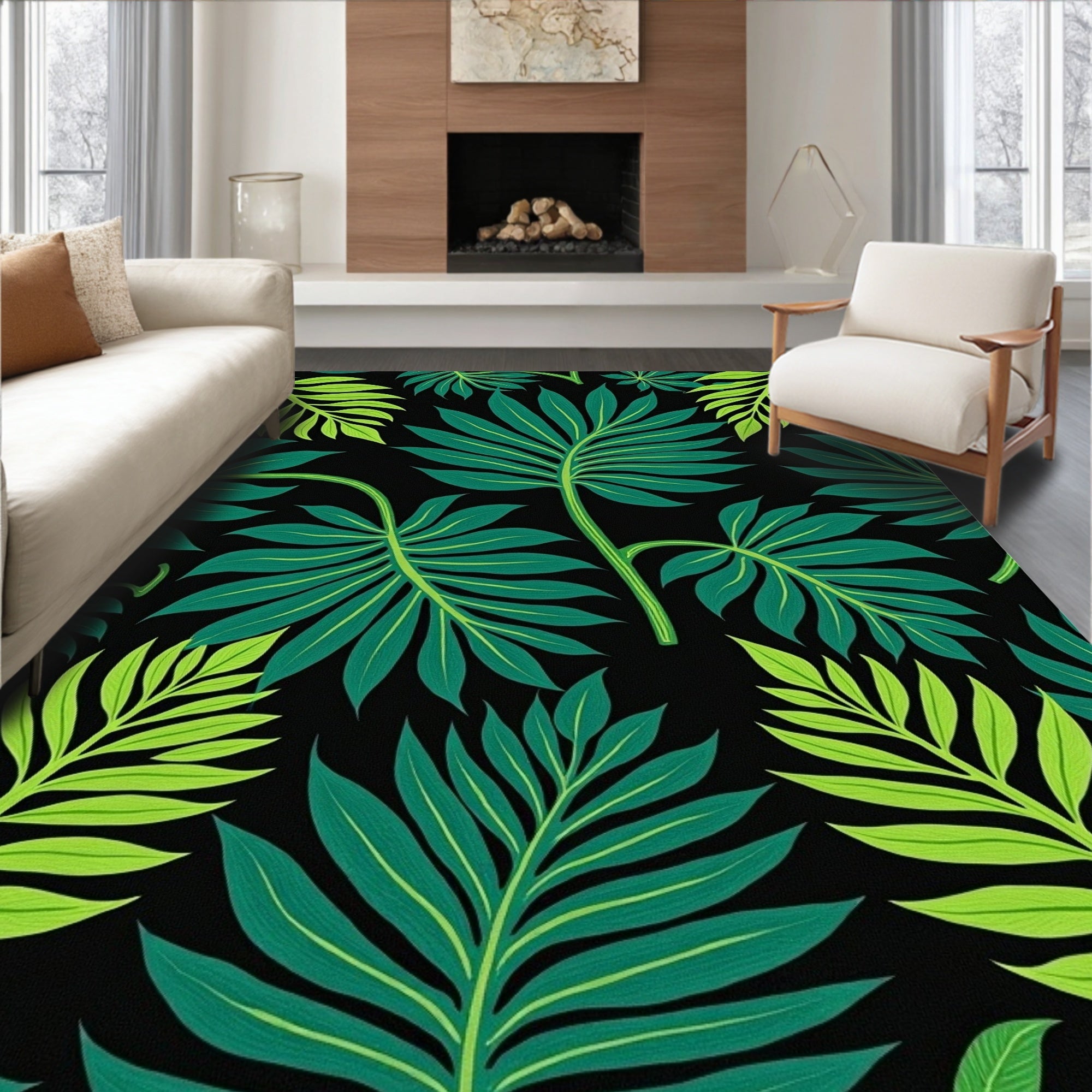 Emerald Green Tropical Leaf Collage Rug