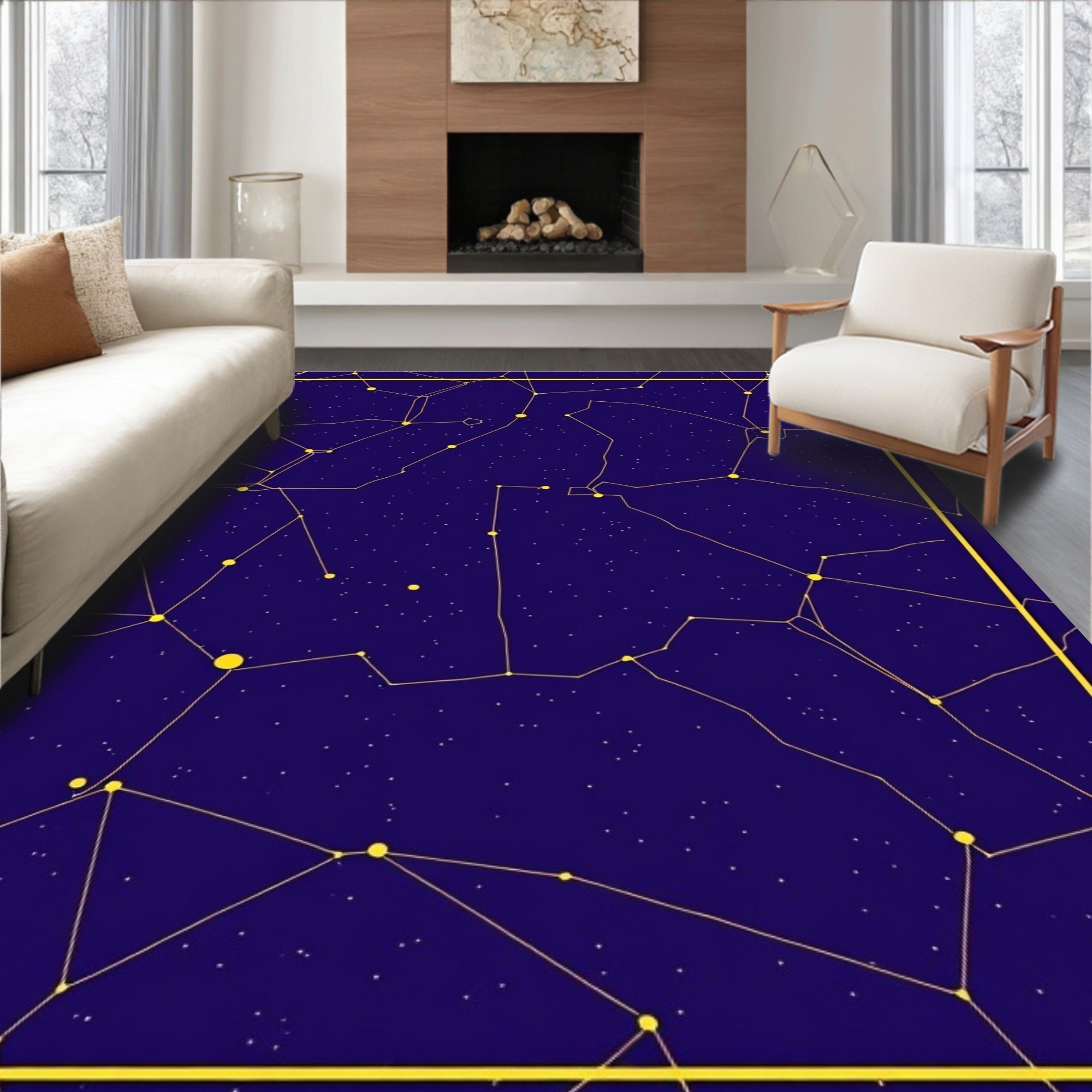 Celestial Constellation Yellow Geometric Design Rug