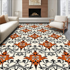 Floral Damask Patterned Cream Rug