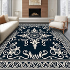 Ornate Cream Floral Scrollwork Rug