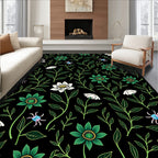 Emerald Bloom and White Flower Garden Rug