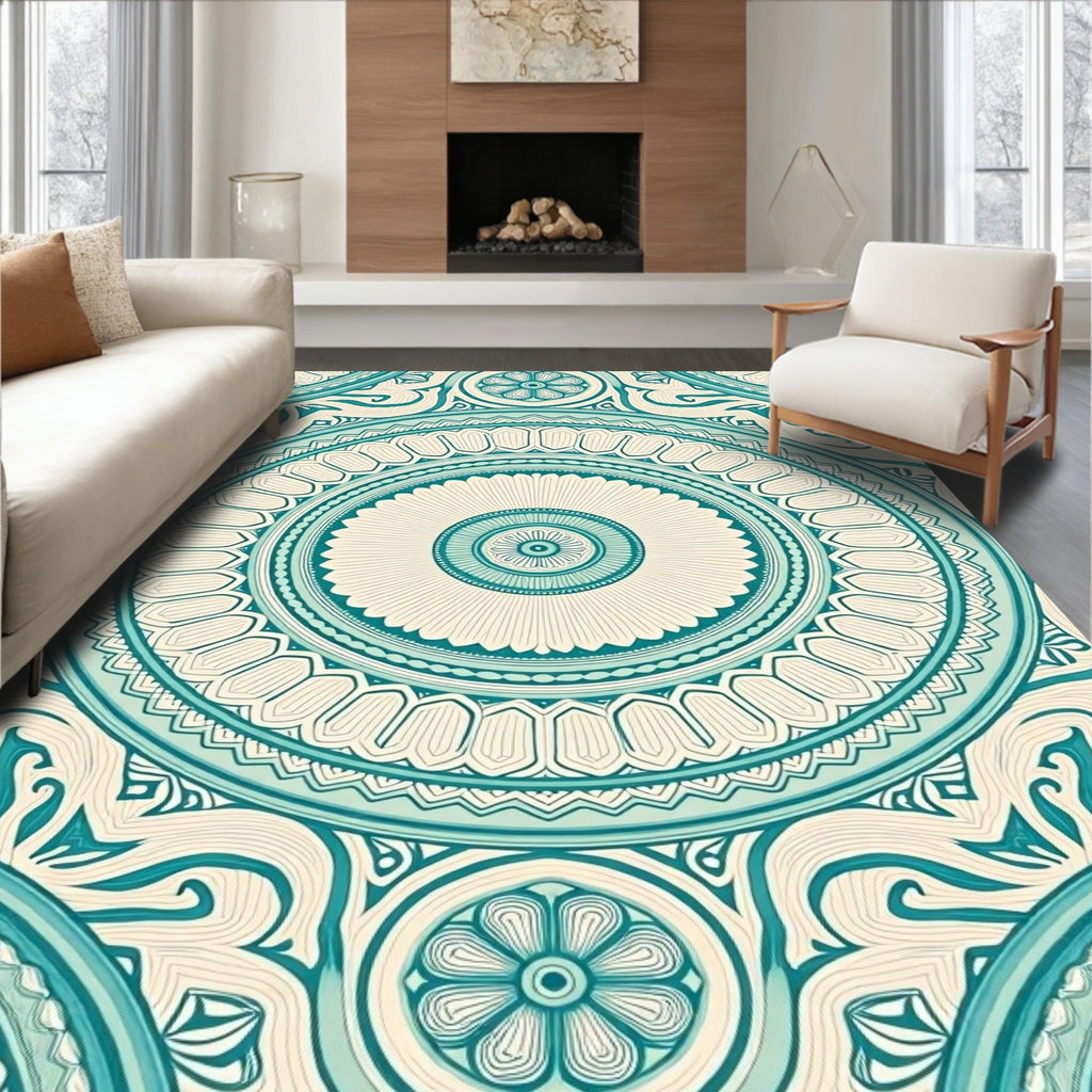 Intricate Teal Mandala Pattern Rug