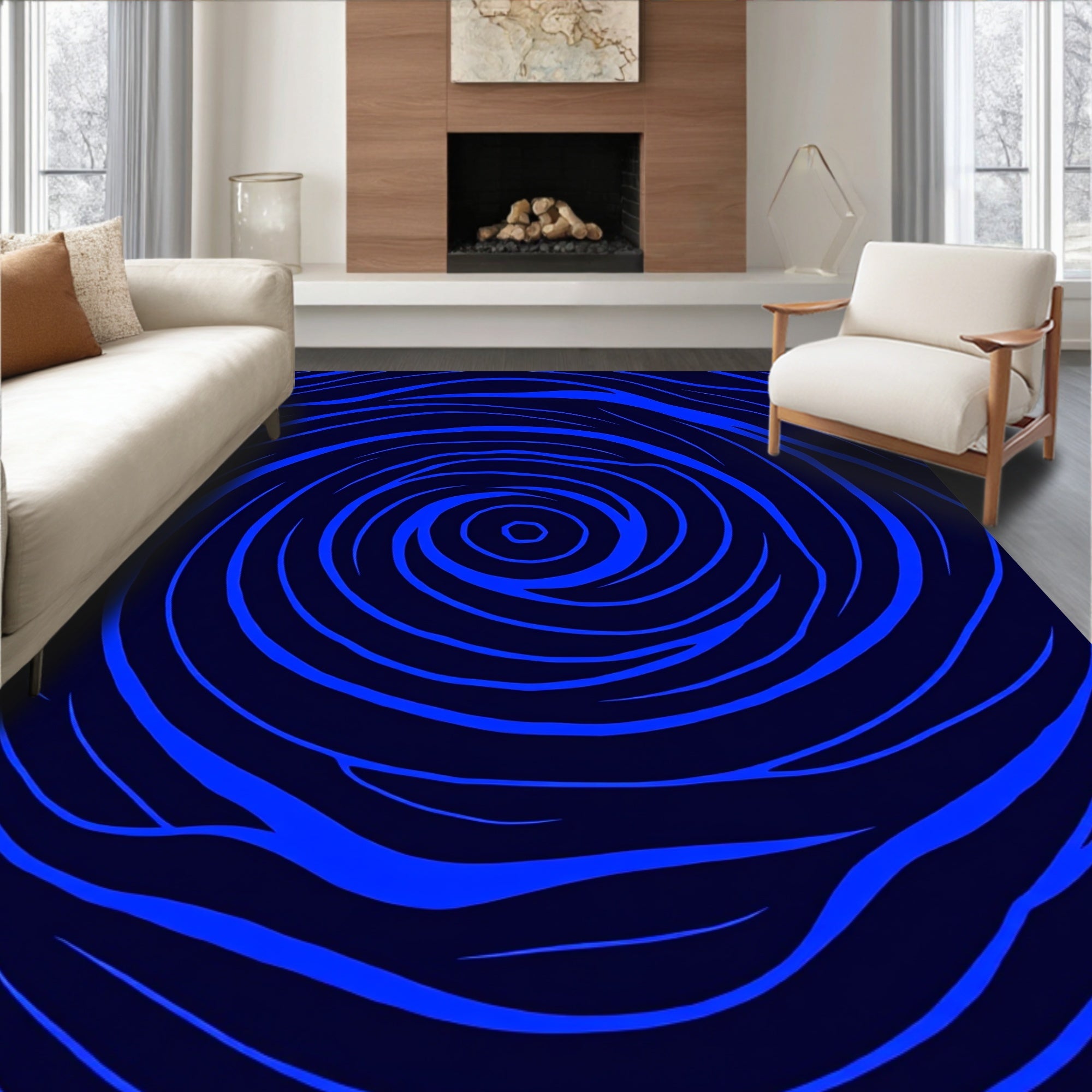 Bold Blue Swirl Pattern Rug