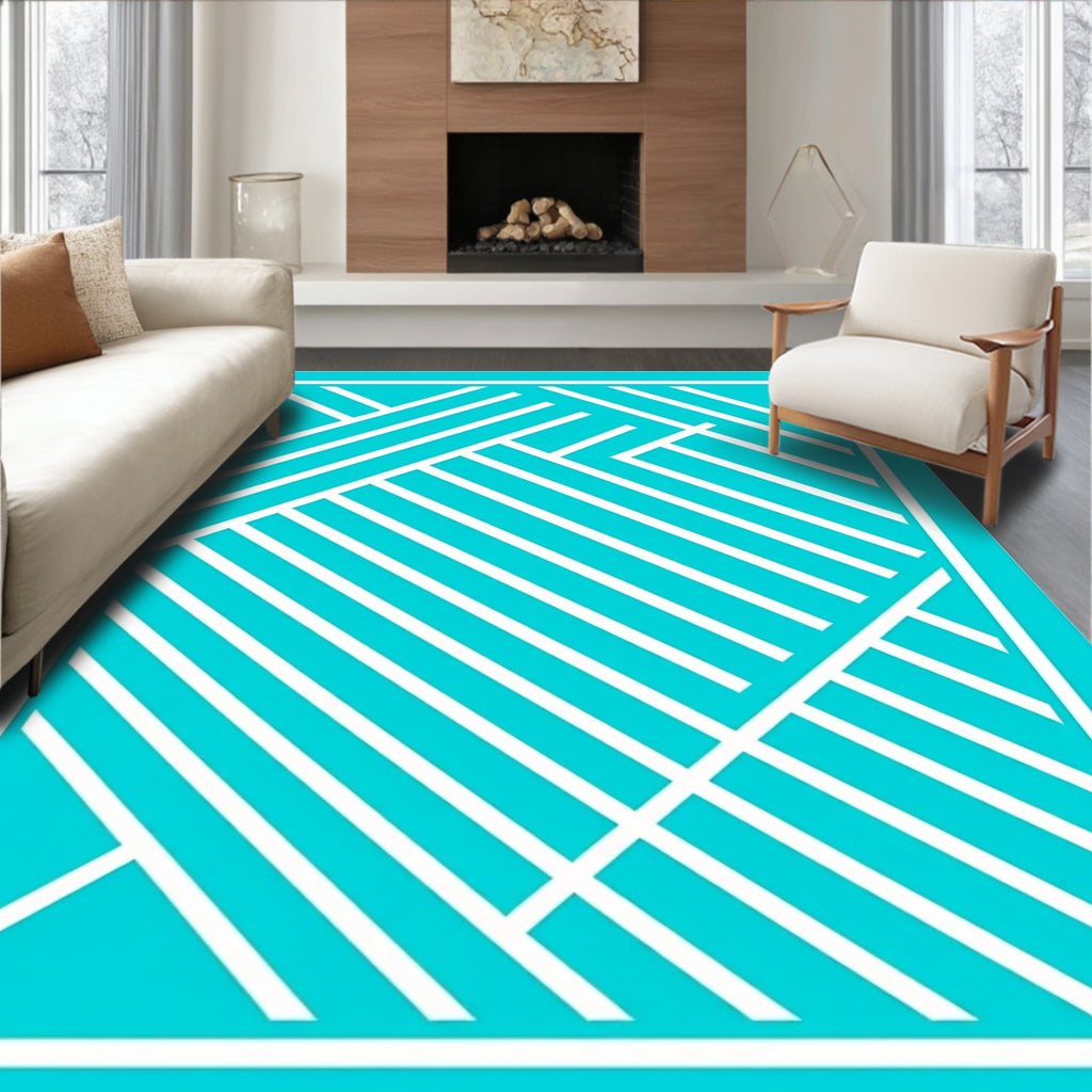 Modern White Stripe Abstract Geometric Design Rug