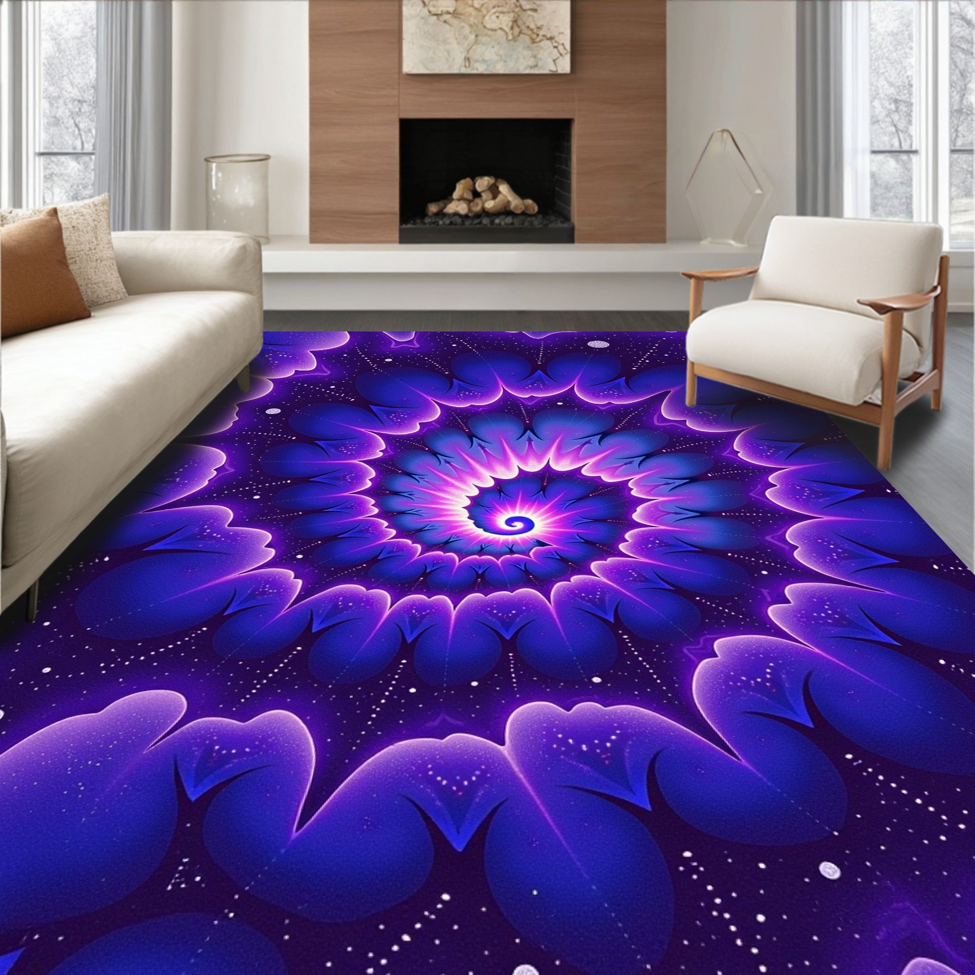 Vibrant Violet Swirl Fractal Pattern Rug