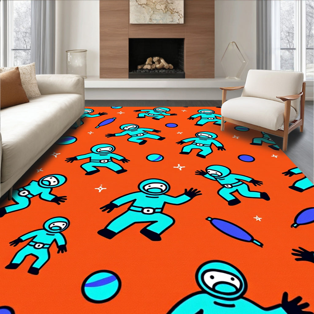 Playful Astronauts On Orange Canvas Rug
