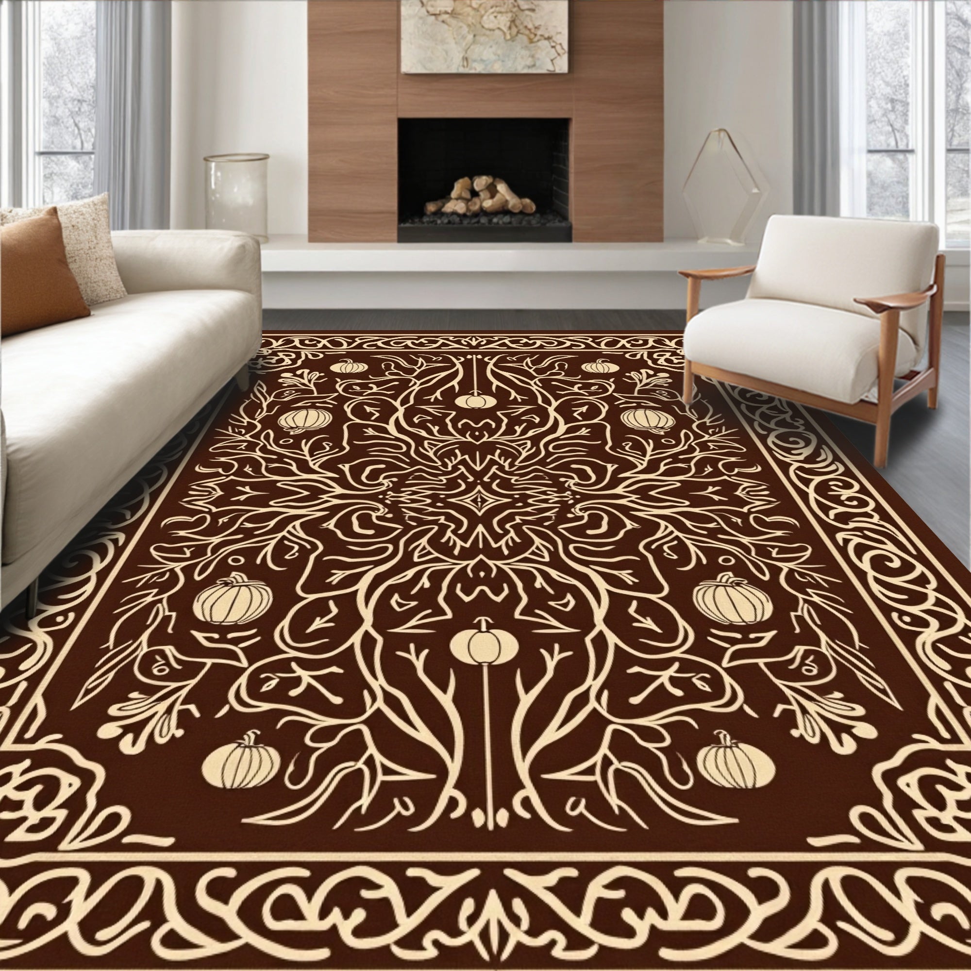 Autumnal Vines With Pumpkin Accents Rug