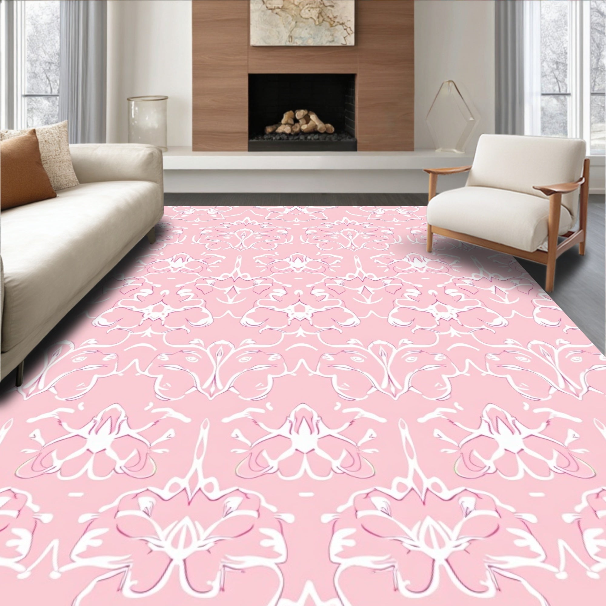 White Orchid Floral Pattern Rug