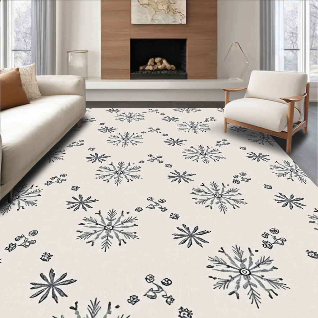 Folk Snowflakes And Buds Pattern Rug