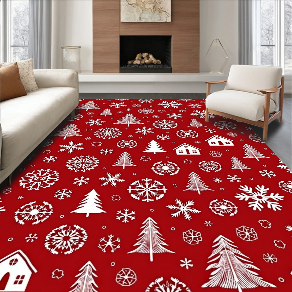 Winter Wonderland Trees Snowflakes Pattern Rug