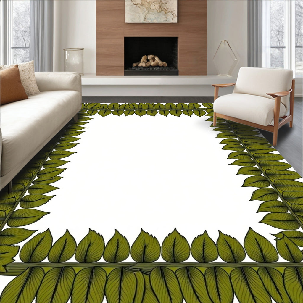 Green Leaf Border Pattern Design Rug