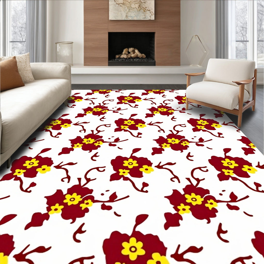 Red Floral Branch Pattern Design Rug