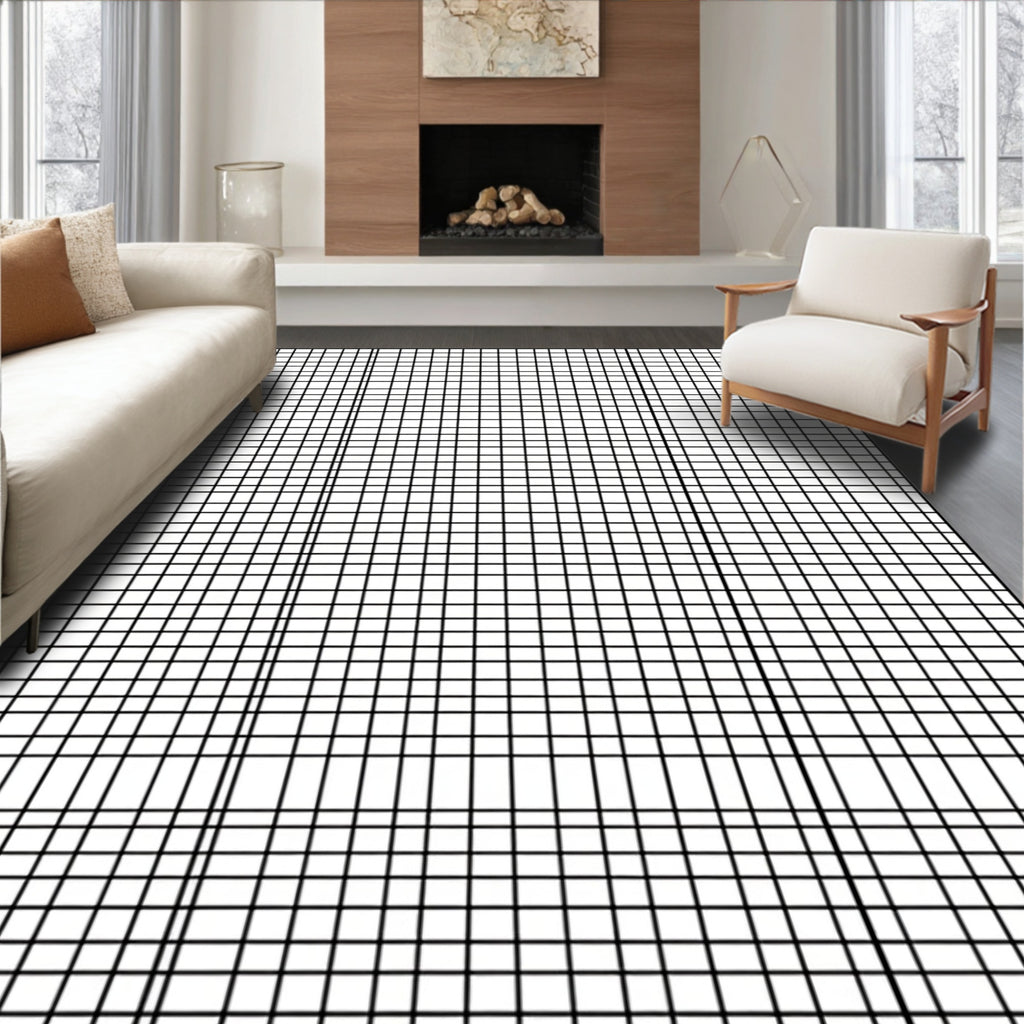 Abstract Black White Grid Design Rug