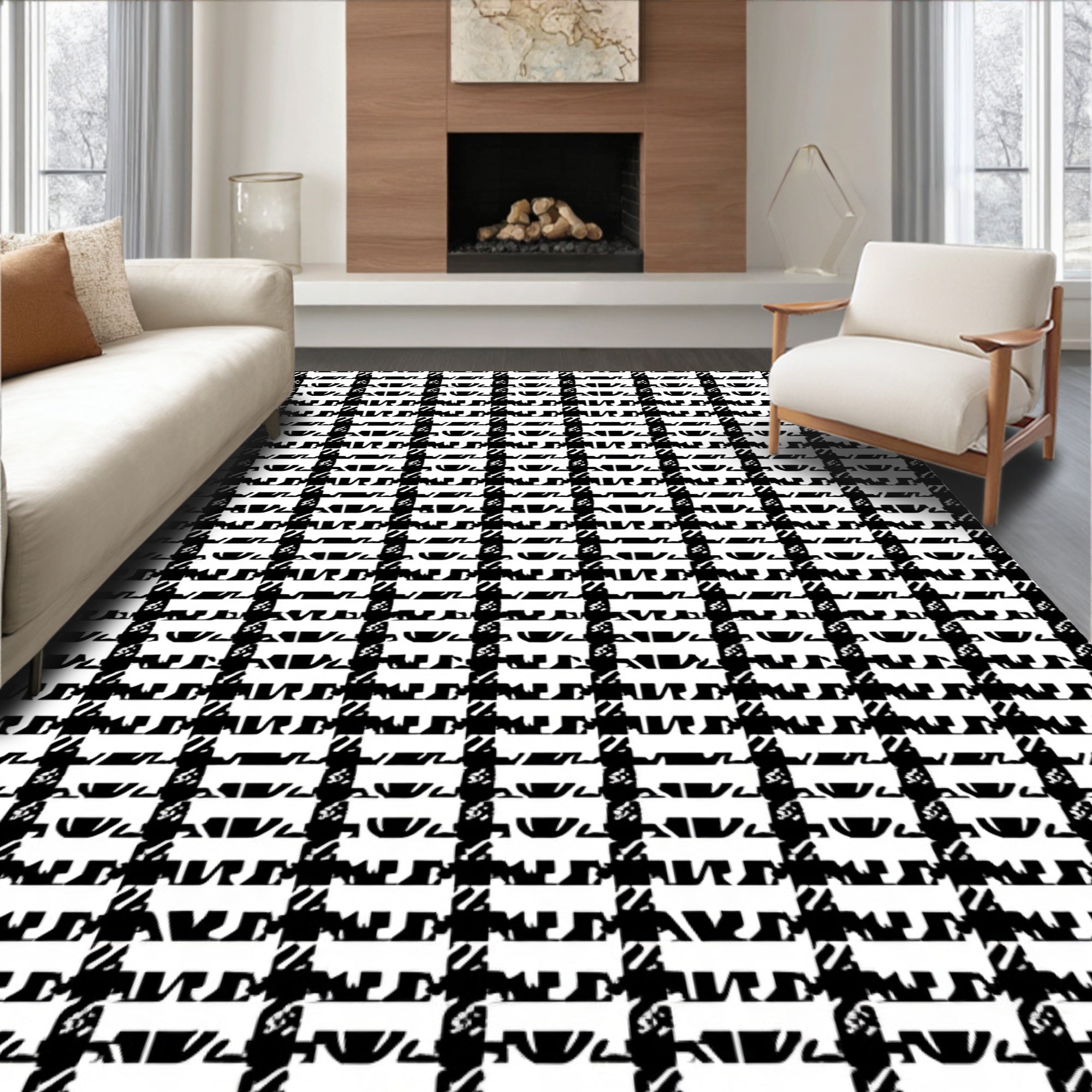 Bold Black and White Geometric Design Rug