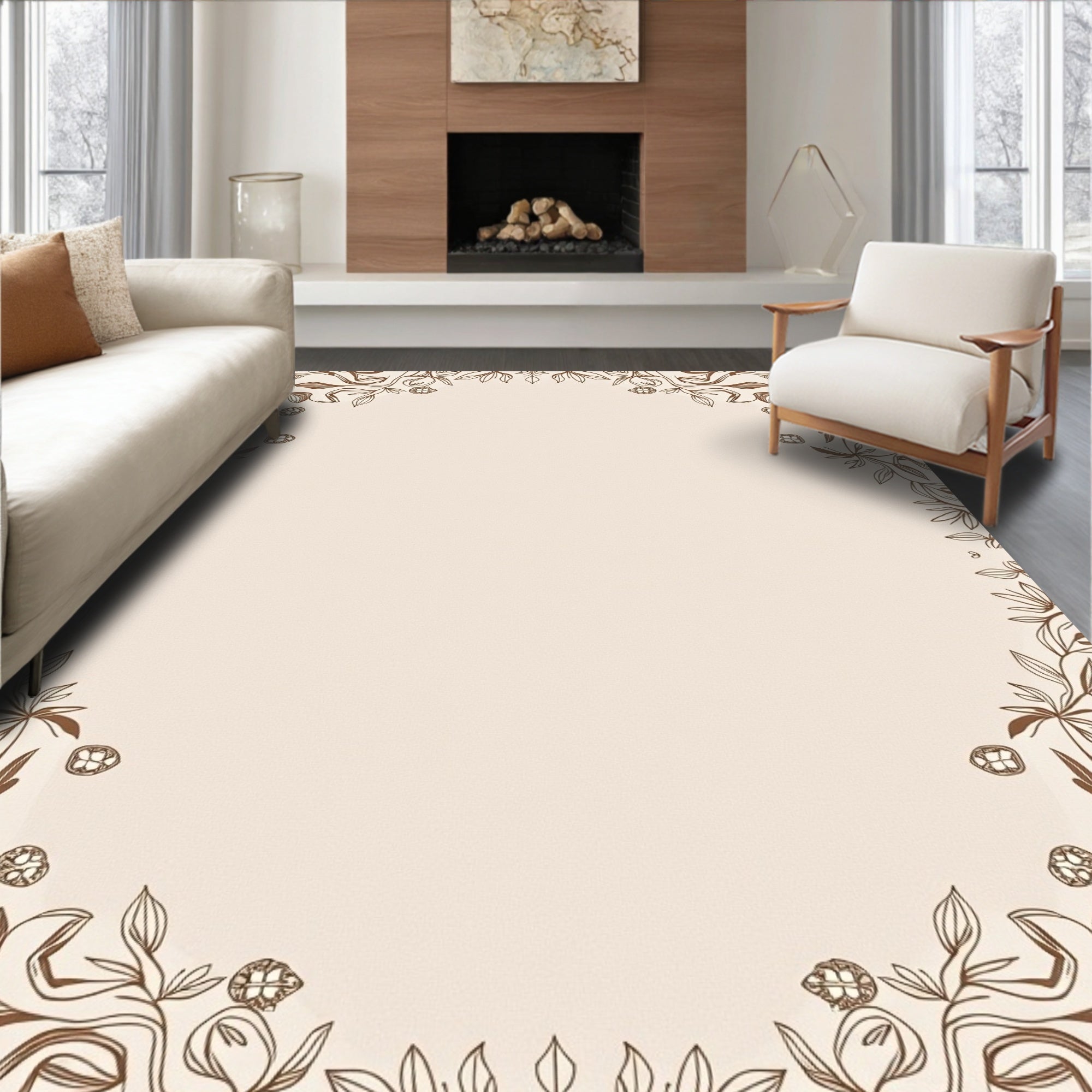 Delicate Vine And Leaf Patterned Rug