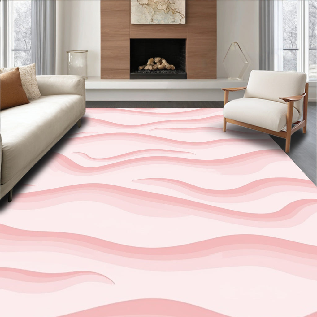 Pastel Pink Layered Wave Pattern Rug