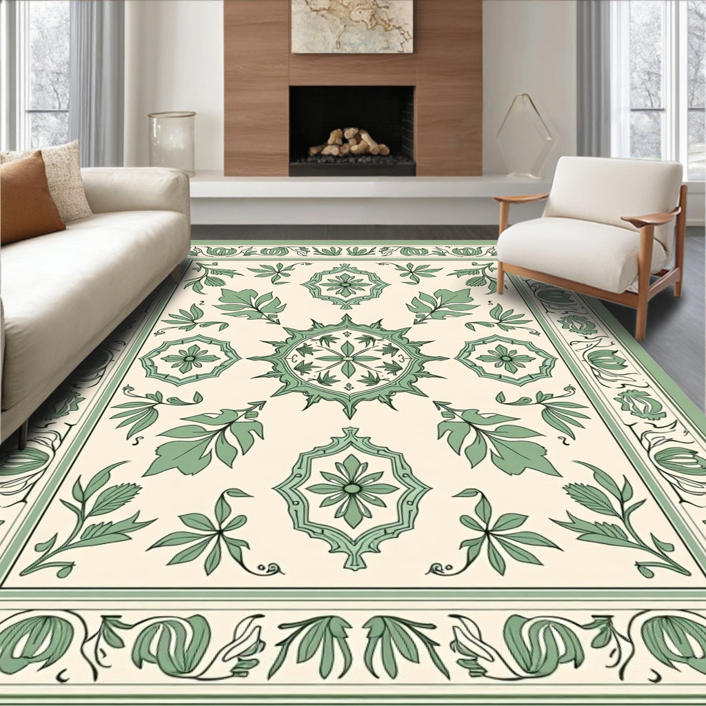Sage Green Floral Mandala Patterned Rug