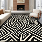 Bold Black White Geometric Maze Rug
