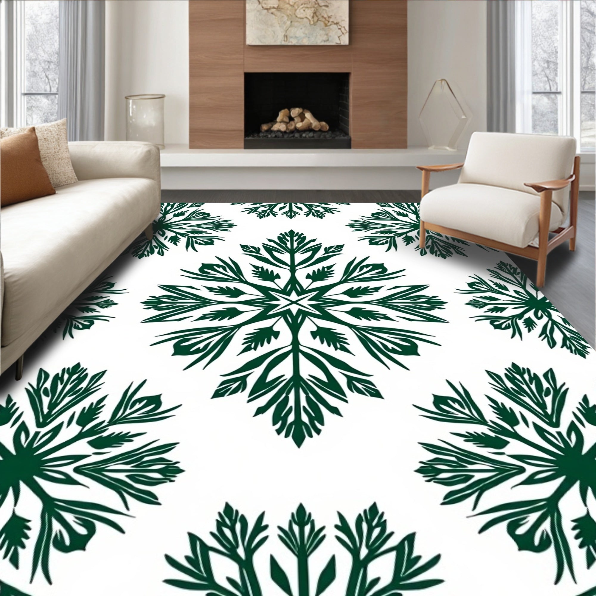 Dark Green Floral Damask Patterns Rug