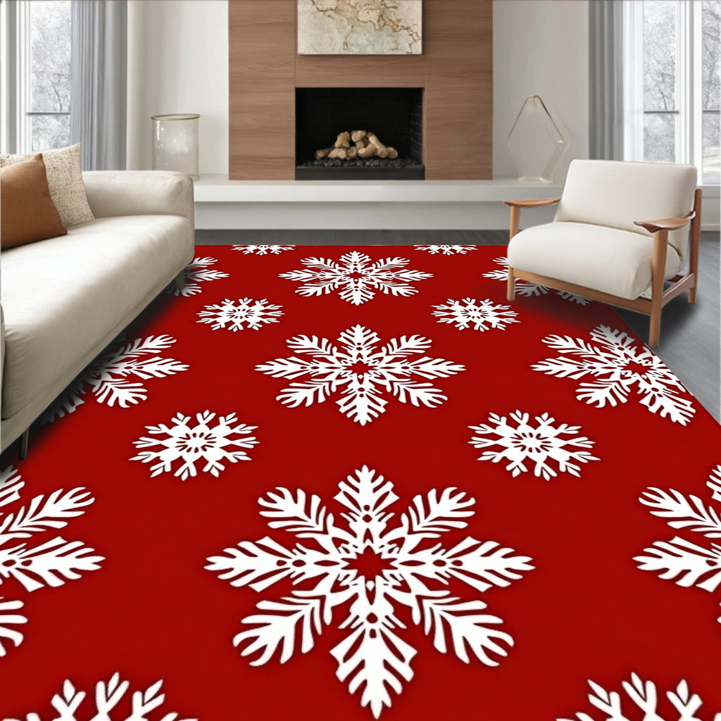 Red Snowflake Pattern Textile Rug