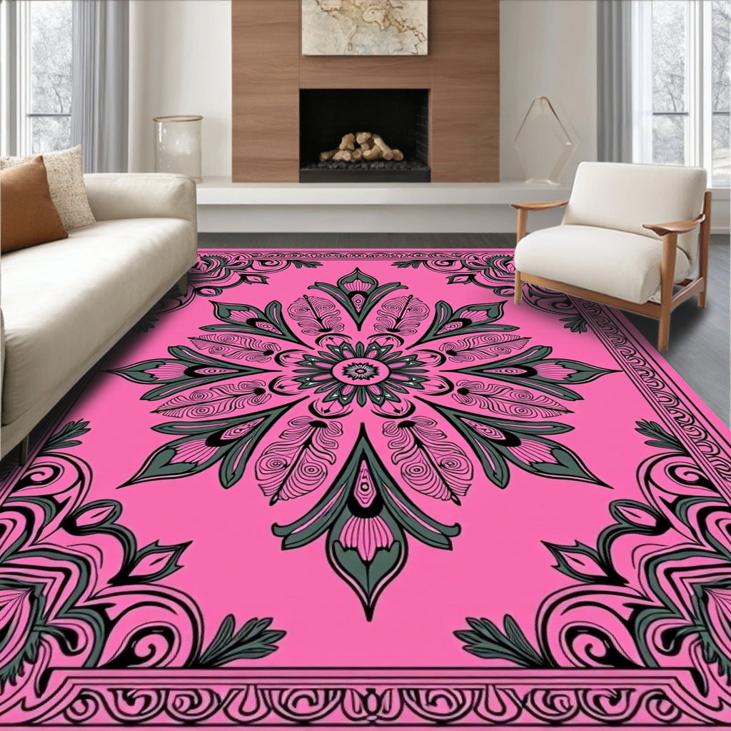 Pink Floral Mandala Design Rug