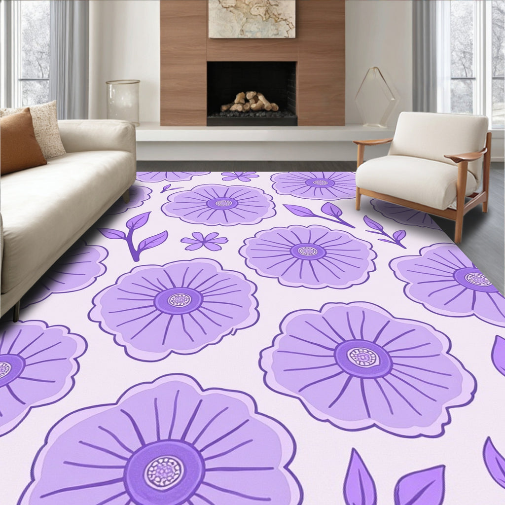 Pastel Lavender Floral Pattern Rug