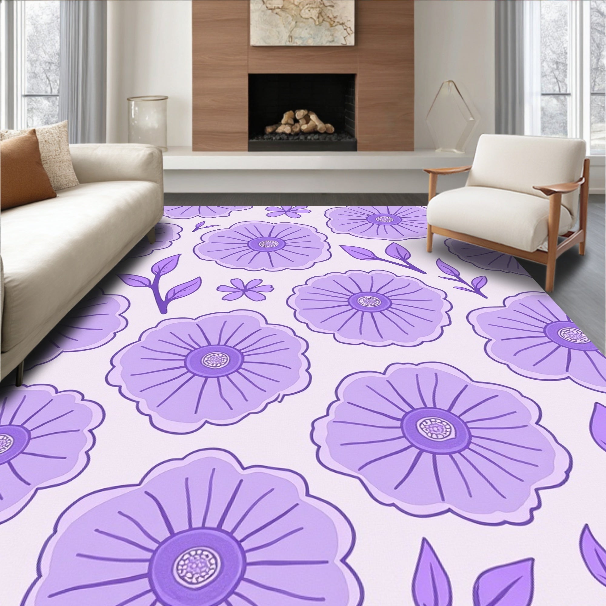 Pastel Lavender Floral Pattern Rug