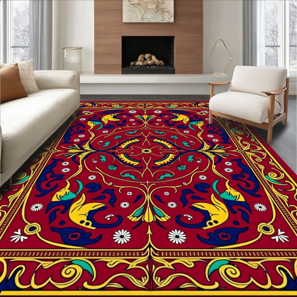 Regal Red and Yellow Floral Design Rug