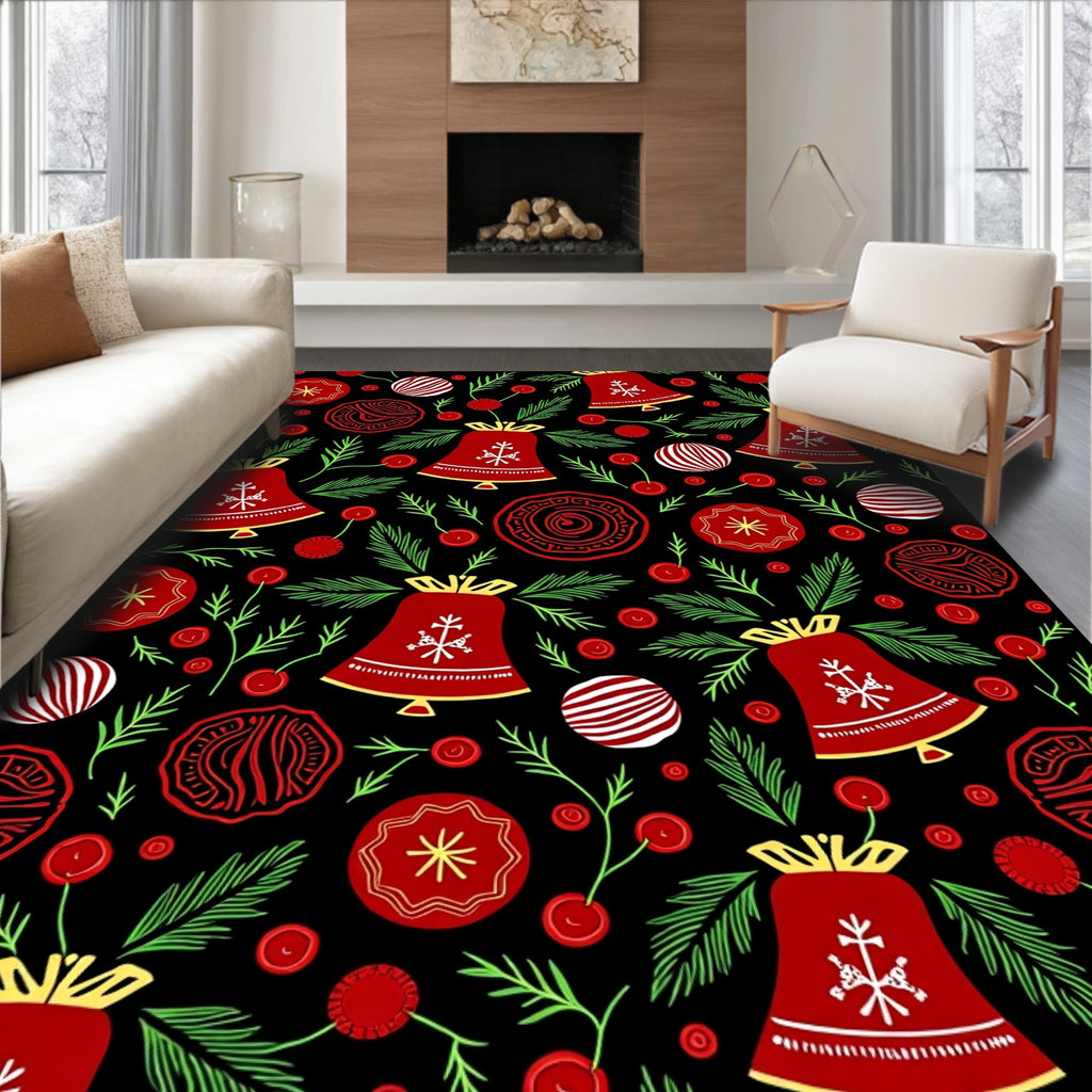 Red Bells Festive Holiday Pattern Rug