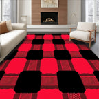 Classic Red Black Plaid Pattern Rug