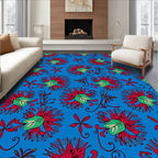 Red Passion Flower Blue Pattern Rug