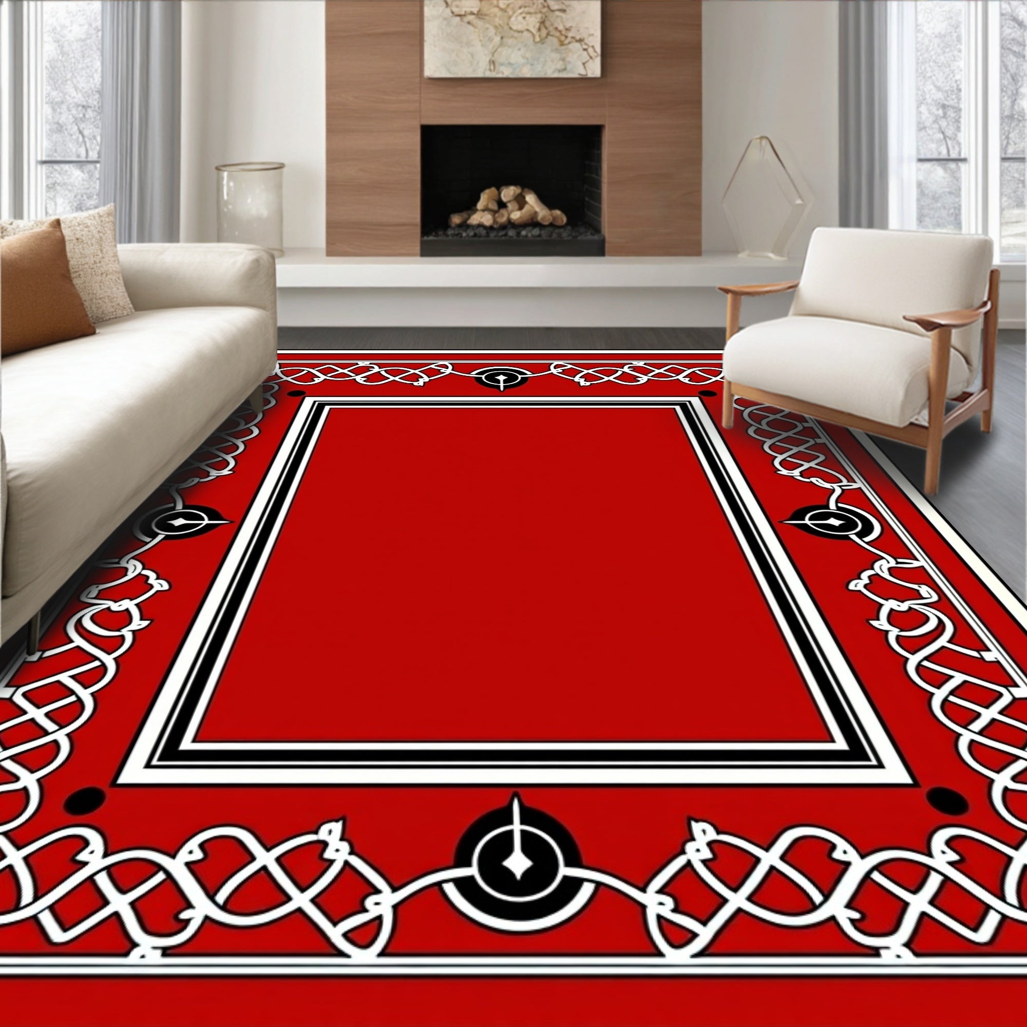 Crimson Red Celtic Knot Decorative Frame Rug