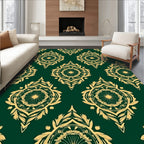 Ornate Green Gold Mandala Pattern Rug