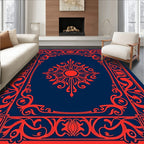 Intricate Red Blue Sunburst Floral Border Rug