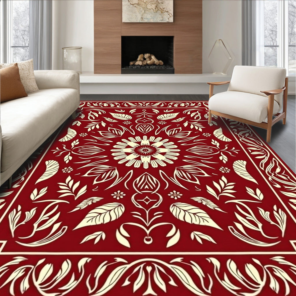 Rich Red Floral Motif Rug