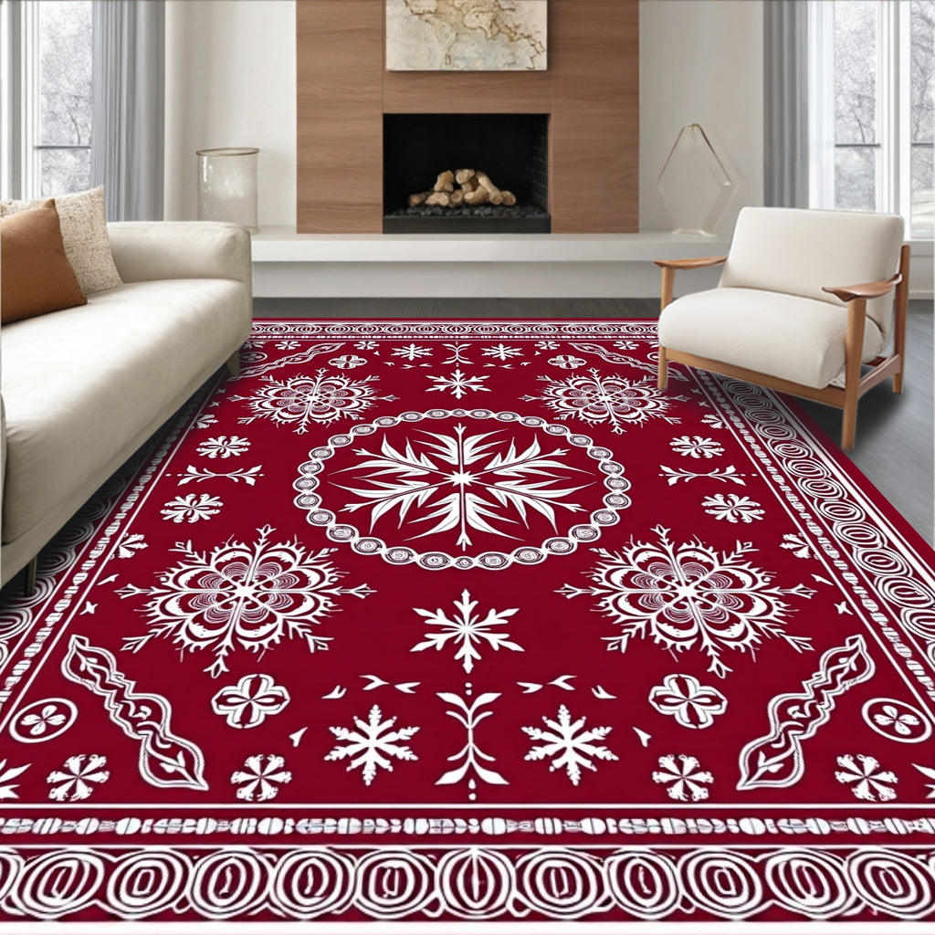 Rich Red Snowflake Pattern Rug