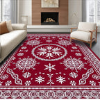 Rich Red Snowflake Pattern Rug