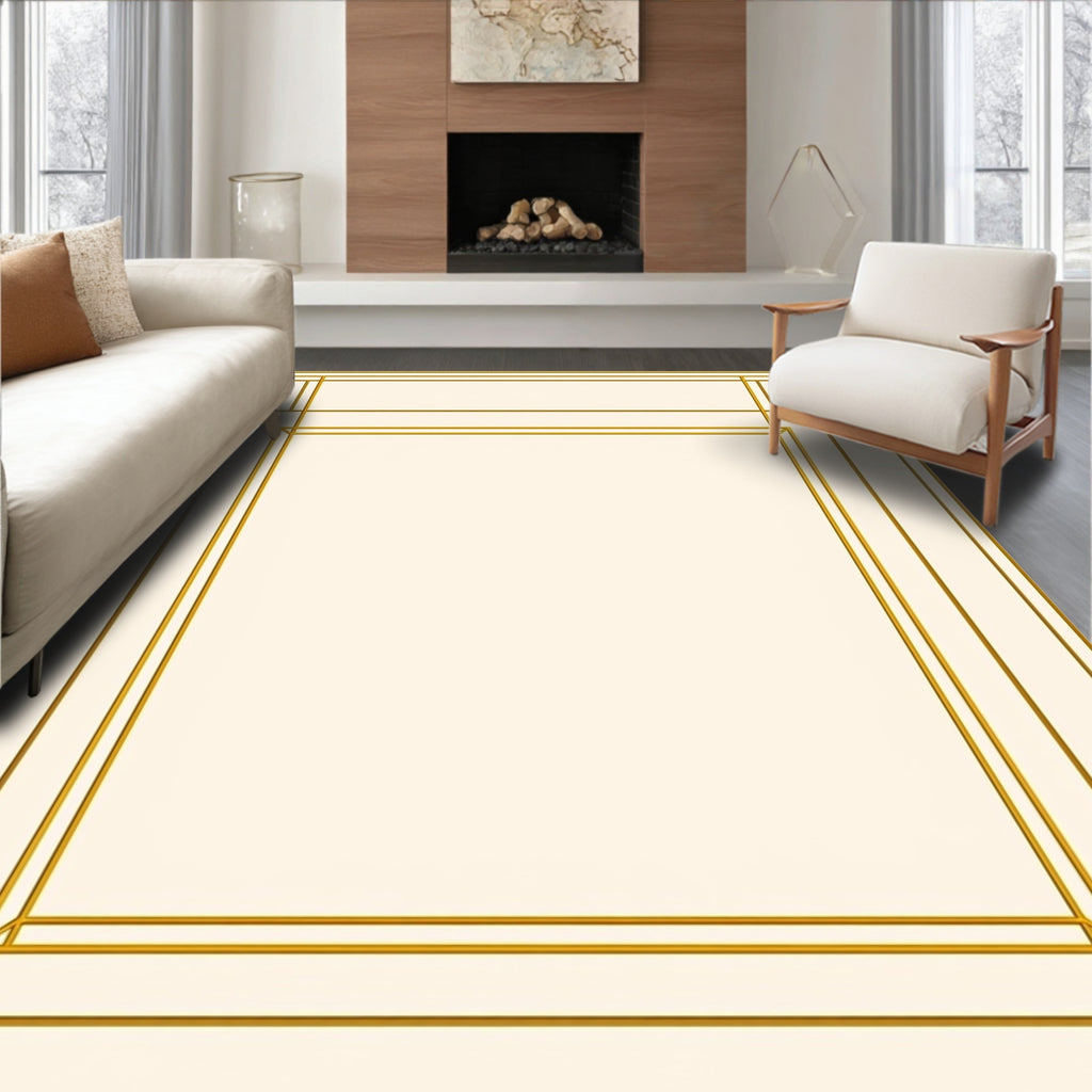 Geometric Gold Lines Frame Rug
