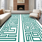 Green Geometric Maze Pattern Rug