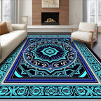 Intricate Teal Blue Geometric Mandala Rug