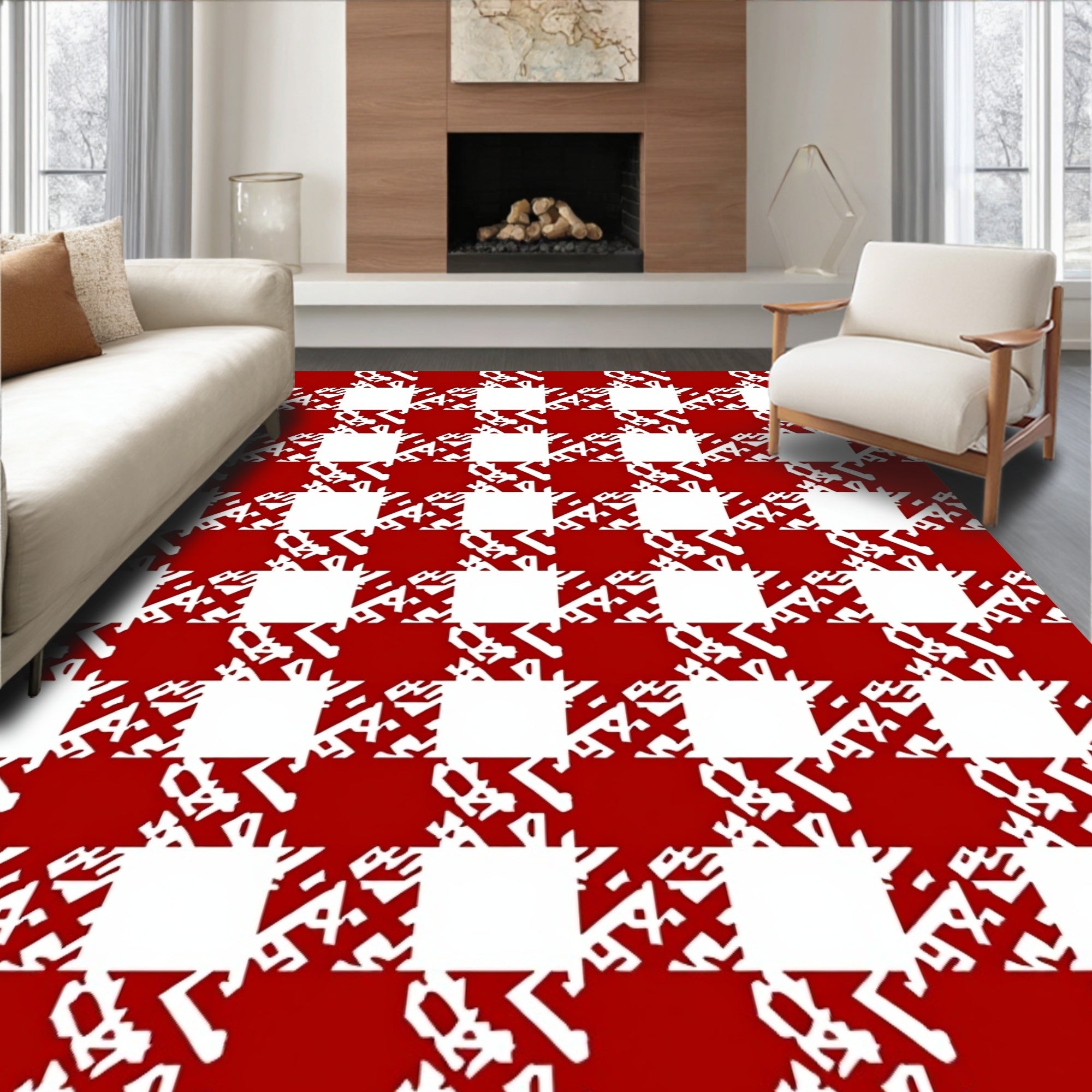 Red White Buffalo Check Design Rug