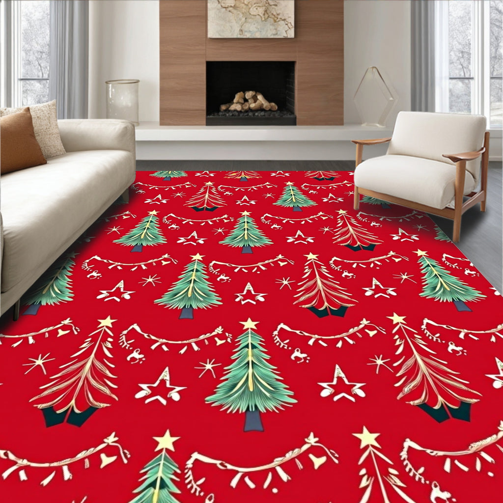 Festive Christmas Tree Star Pattern Rug