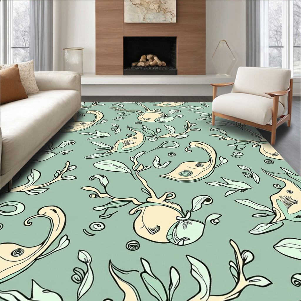 Abstract Swirls Plant Forms Pattern Rug