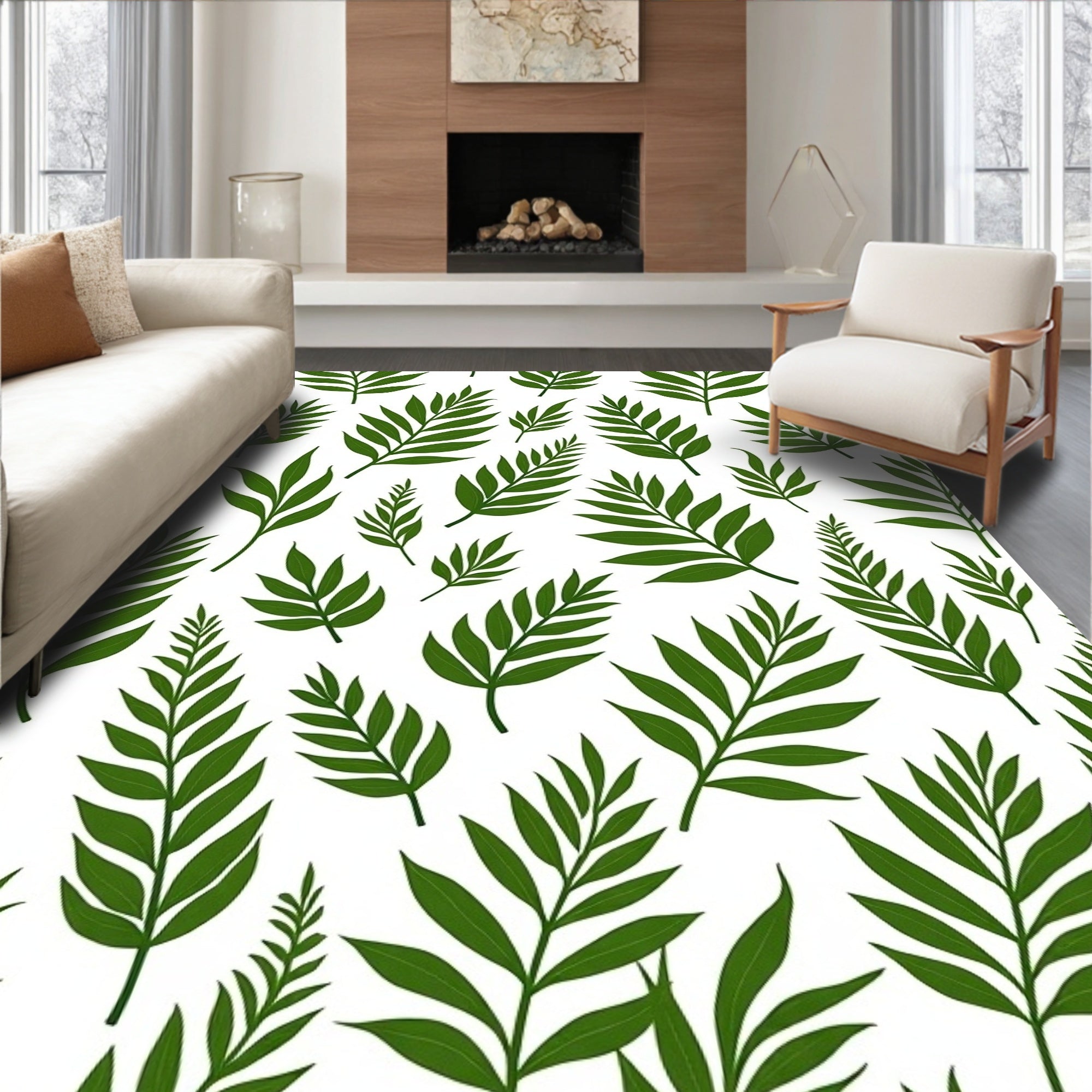 Green Leaf Tropical Pattern Rug