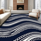Flowing Lines White On Dark Blue Rug