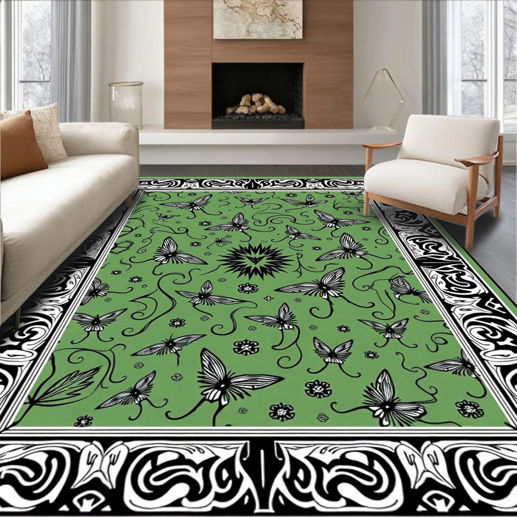 Whimsical Butterfly Floral Border Design Rug
