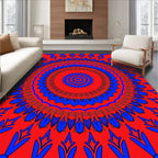 Bold Red Blue Sunburst Mandala Rug