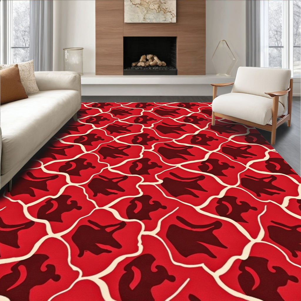 Bold Red Abstract Organic Pattern Rug